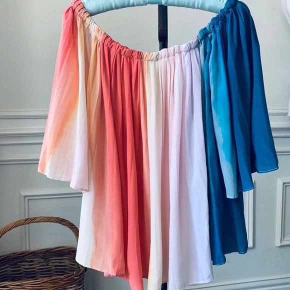 ECRU RAINBOW SILK TUNIC TOP WITH TUSSLES - Picture 10 of 16